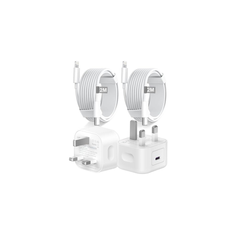 Apple Fast Charger Plug And Cable For Iphone, Nebwoak [Mfi Certified] 2Pack 20W Pd Usb C Power Adapter Wall Charging Plug With 2M Lightning To Usb C 8000002472012