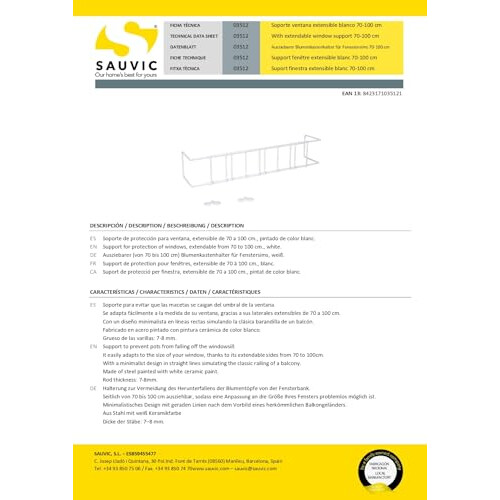 Sauvic 03512 Extendable Window, 70 x 15 x 15 cm, White 2