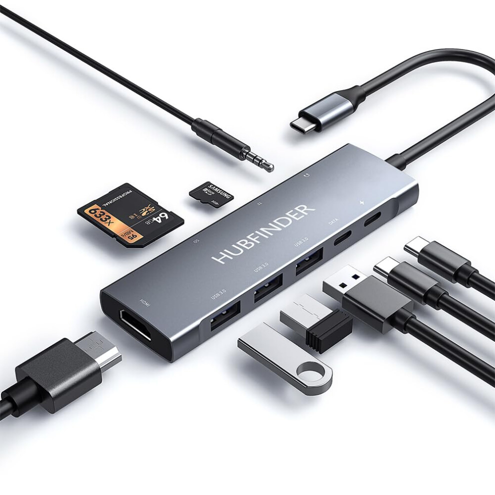 Hubfinder Usb-C Hub With 4K Hdmi, Type-C/Usb-A 3.0, Pd 100W Charging, Sd Card Reader, Hdmi Splitter For Macbook, Laptops, Surface, Ipad 8000002473392