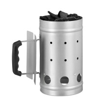 Relaxdays Charcoal Chimney Starter, Steel, BBQ Lighter, Stove, Grill, H x Dia: 27 x 16 cm, Grill Ignition, Silver
