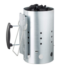 Relaxdays XL Charcoal Chimney Starter, Steel, BBQ Lighter, Stove, Grill, H x Dia: 30 x 19 cm, Grill Ignition, Silver