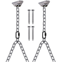 BeneLabel Swing Chair Hanger, 2pcs Hammock Wood Ceiling Hook Swivel Hanging Chair Bracekt Silent Bushing Hardware Set with 200cm Silver Y Chain Garden