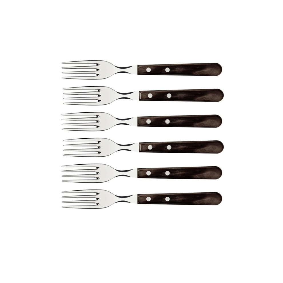Tramontina Steak Forks, 6 Piece Jumbo Fork Cutlery Set with Wooden Handles, ?Camping, Kitchen, Rustic, Dishwasher Safe, 29899167-image-OPC-PMXWPVW-NEW