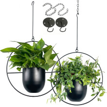 VDYXEW Metal Hanging Flower Pot, Hanging Planters for Indoor and Outdoor Plants with Metal Hooks, Hanging Basket for Home Decoration, Black (2 Pieces)