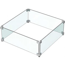 MESIDA 15"x15"x6" Fire Pit Glass Wind Guard, Tempered Glass Firepit Table Shield, Thick and Sturdy, with Hard Aluminum Corner Bracket & Rubber Feet