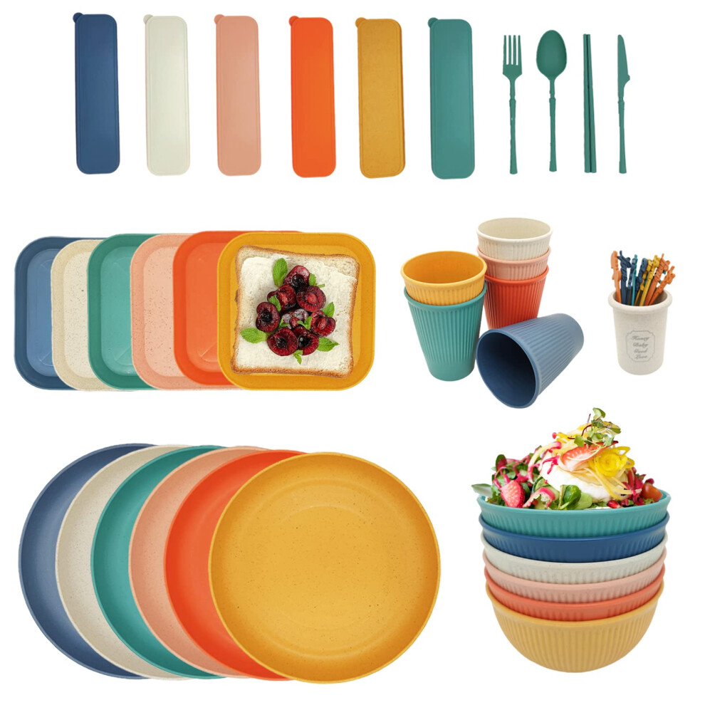 67 Pieces Plastic Dinnerware Set For 6, Bpa-Free Unbreakable Dinnerware Set For 6 People, The Outdoor Camping Tableware Set In 6 Colors Yeebeca