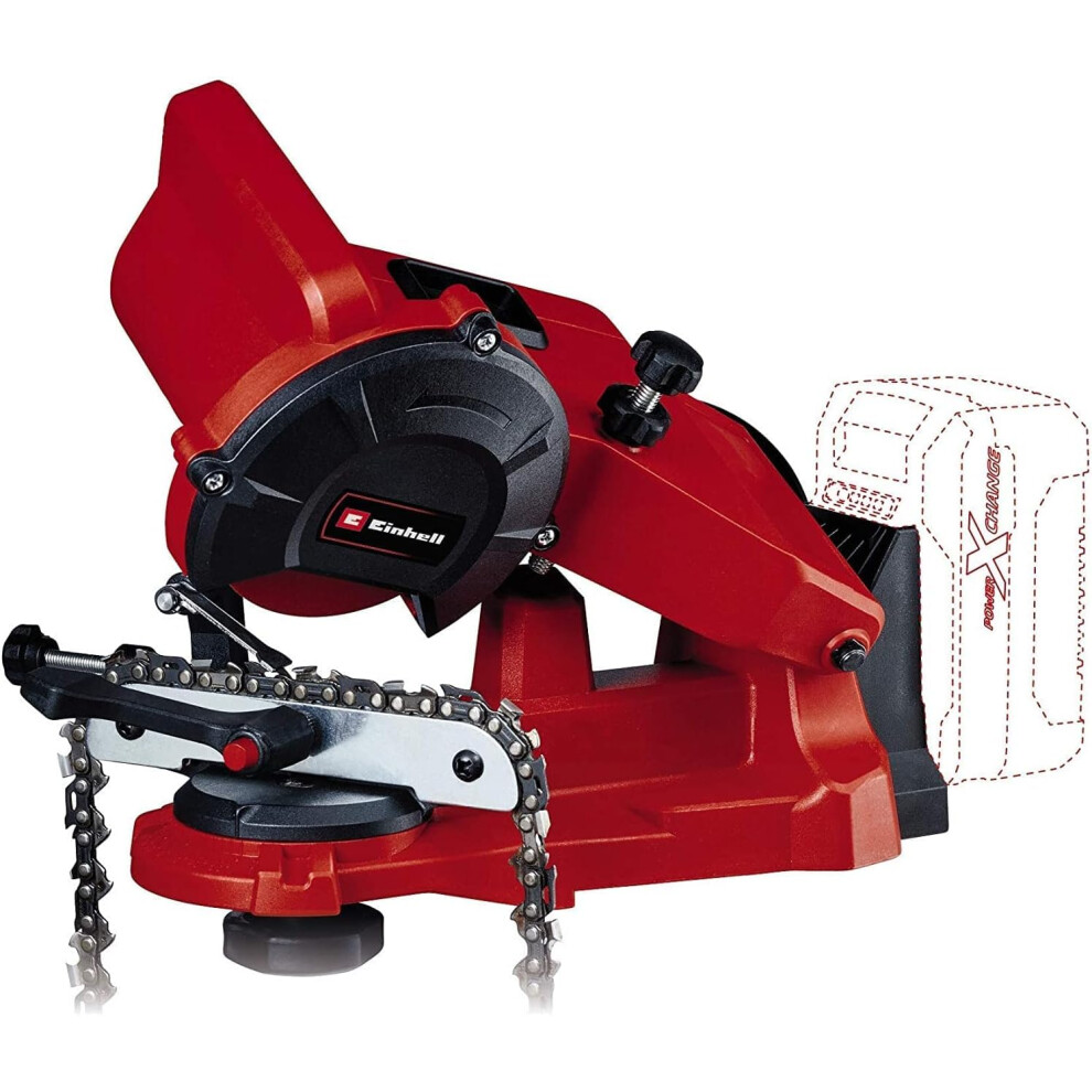 Einhell Power X-Change 18V Cordless Chainsaw Sharpener - Depth Stop, Chain Tensioner, Precision Angle Adjustment, Mounting Plate - Ge-Cs 18 Li Solo