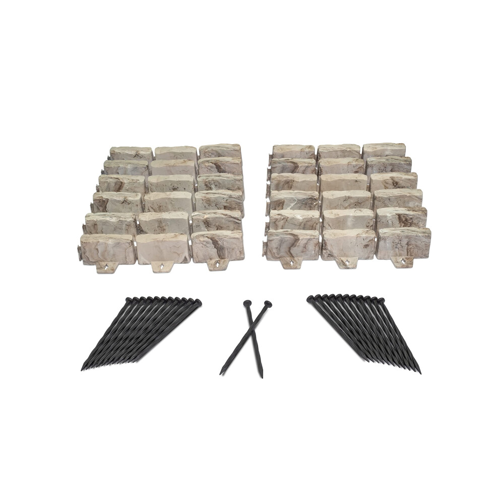 Easyflex No-Dig Landscape Edging With Anchoring Spikes, 2.7 In Tall Decorative Stone-Look Garden Border, 15 Foot Kit, Brown 8000002498449