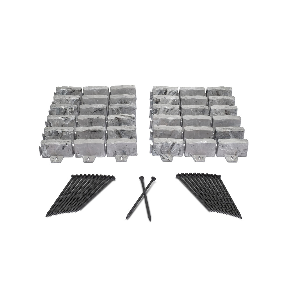 Easyflex No-Dig Landscape Edging With Anchoring Spikes, 2.7 In Tall Decorative Stone-Look Garden Border, 15 Foot Kit, Slate Gray 8000002499347