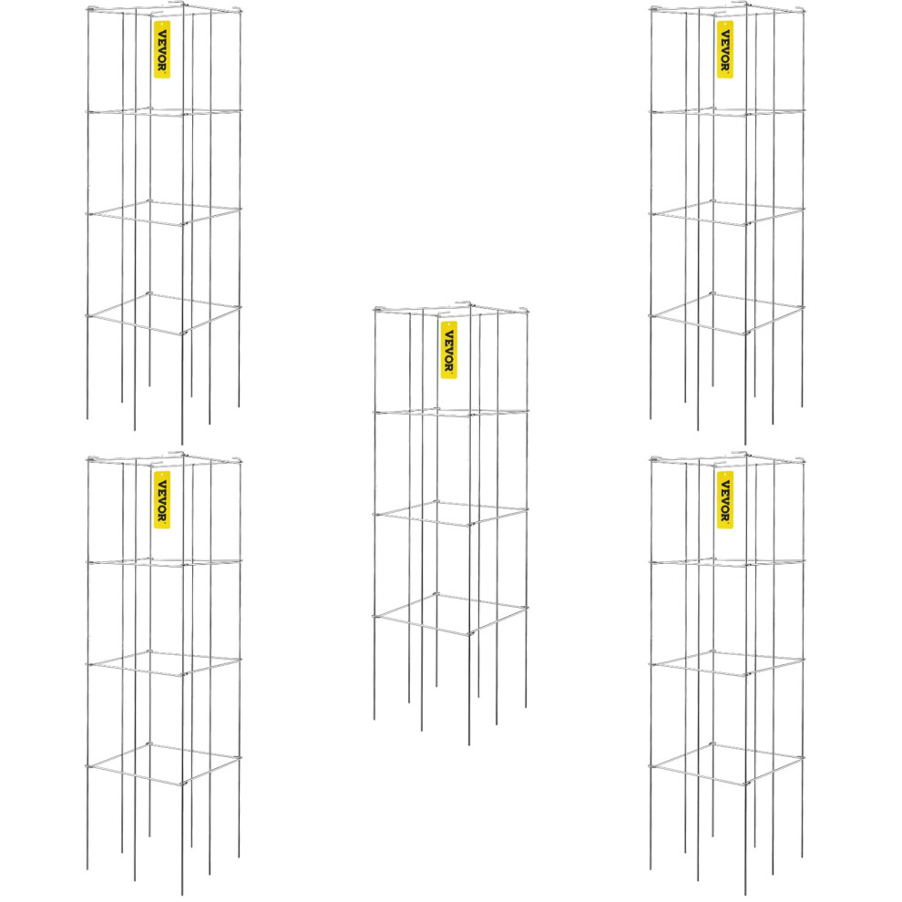 New Vevor 11.8" X 11.8" X 46.1", 5 Packs Square Plant Support Cages, Pvc-Coated Steel Tomato Towers For Climbing Vegetables, Plants, Silver Tomato Cages