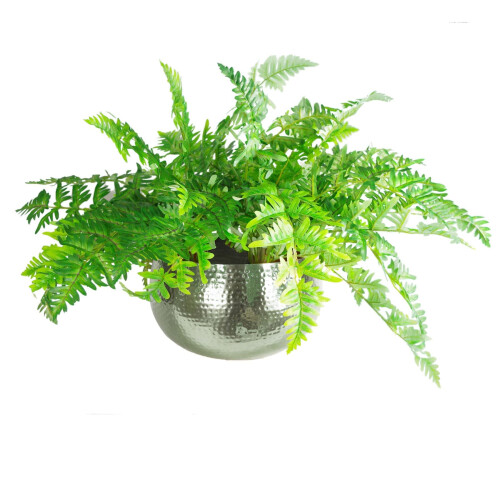 Leaf Leaf Large Straight Edge Hammered Metal Planter, Silver, 32cm x 20cm 2