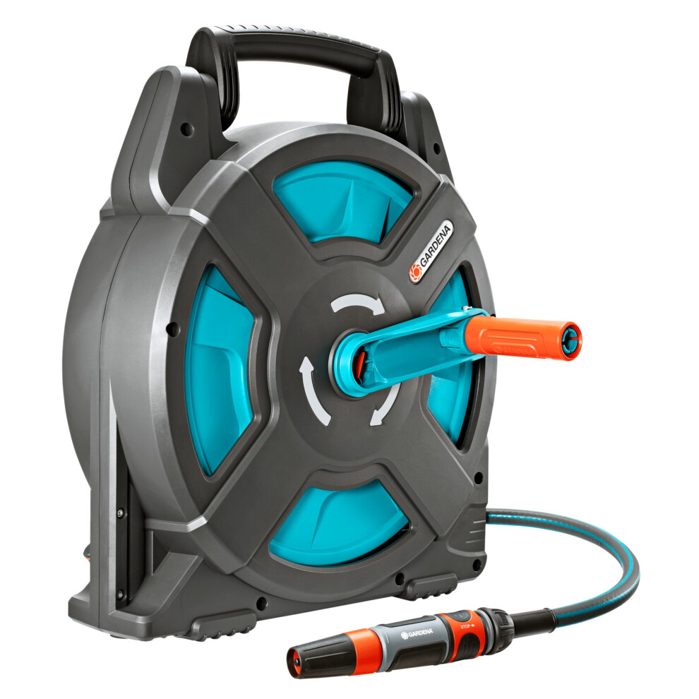 Gardena Classic Hose Box 15 Set: Hose Reel With 15 M Hose, Space Saving, Perfect For Camping, Camper And Water Sports, With Appropriate Adapters For