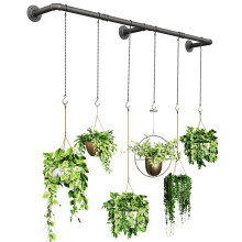 SOFITORG Plant Hanger Indoor, Hanging Planters Rod for Indoor Plants with 6 Hanging Chains, Wall Plant Hanging Rod for Window Ceiling, 65.7 Inch,