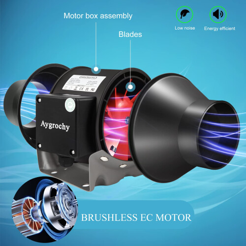 Aygrochy Quiet 4 Inch Inline Fan with Variable Speed Controller, Using for Heating Cooling Booster, Grow Tents, Hydroponics,Home use Ventilation and 2