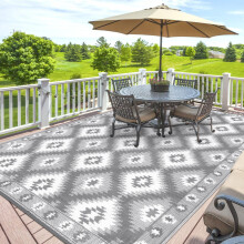 SHACOS Outdoor Rug Waterproof 180x270 cm Grey Patio Rugs Plastic Garden Mat Large UV Resistant Reversible Outdoor Rugs for Patios, Camping, Deck,