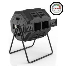 160L Compost Bin Upgraded with Compost Thermometer - Dual Chamber Garden Tumbler Composter (Black)