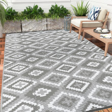 Enyhom Outdoor Indoor Picnic Area Rug, 150 x 240 cm Large Outside Woven Floor Carpet Mat, Durable Foldable Plastic Straw Rug, Recycled UV Resistant