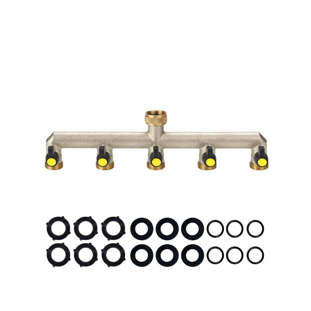 Brass Garden Outside Tap Splitter 5 Way Hose Manifold,3/4" Tap Diverter Adapter Hose Pipe Tap Splitter Outdoor,Multi Tap Connector,Faucet 8000002511728