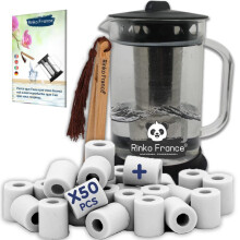 RINKO FRANCE Pack of 1.5 L Water Jug with 50 EM Ceramic Beads 100% Organic Natural Purification of Drinking Water with Bamboo Tongs and E-Book