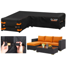 Enzeno Garden L-Shape Furniture Cover Waterproof, 420D Heavy Duty Oxford Fabric Outdoor Rattan Corner Sofa Cover with Waterproof Tape (210 * 260 *