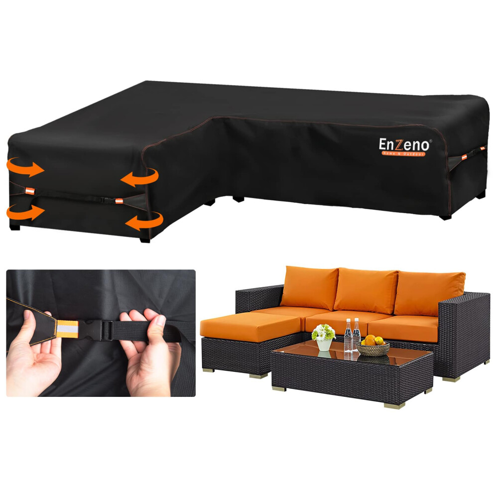 Enzeno Garden L-Shape Furniture Cover Waterproof, 420D Heavy Duty Oxford Fabric Outdoor Rattan Corner Sofa Cover With Waterproof Tape (210 * 260 *
