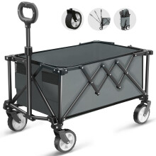 HOFTME Folding Trolley With Wheels,Folding Wagon 100L Capacity All Terrain Wheels with Adjustable Handle & Cover Bag, Picnic Transporter for Holiday