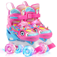 Unicorn Roller Skates Kids Toddler for Girls 4 Sizes Adjustable with Shiny Light up Wheels Quad Rainbow Skates for Beginner Xmas Birthday Gifts
