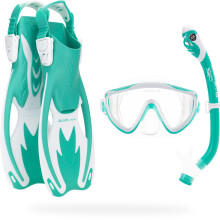 CRESSI Tinetto Rocks Dry Set Aqua Green/White S/M - Kids Snorkeling Set Short Adjustable Fins, Silicone Mask, and Dry Snorkel, Aqua Green/White, S/M