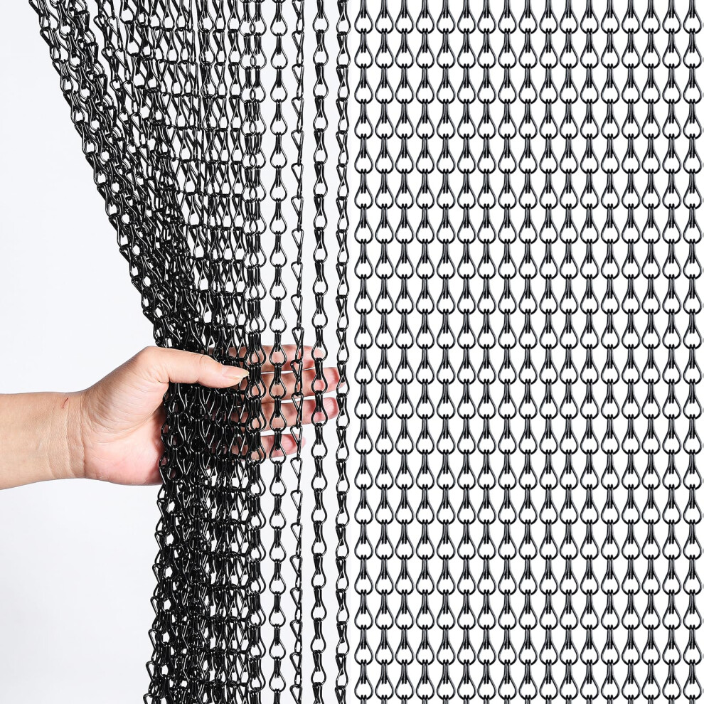Gluwoer Aluminium Chain Curtain 90 X 200Cm Metal Door Fly Screens Insect Control Curtain For Doorways (Black) 8000002514453