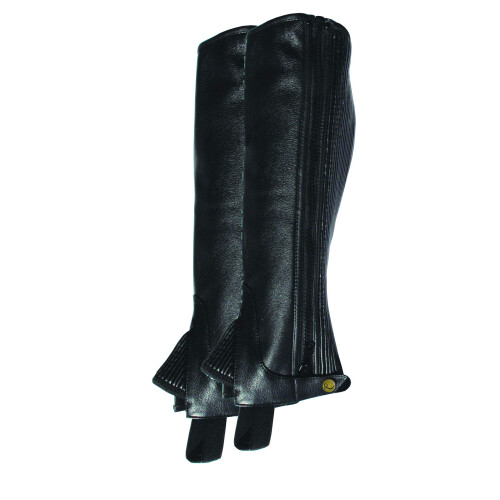 Rhinegold Leather 1/2 Chaps, Large, Black