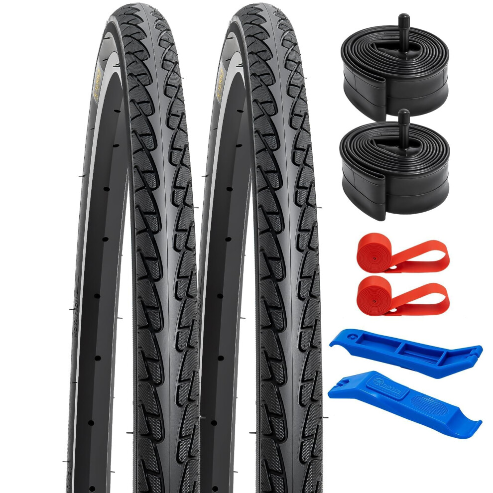 Yunscm 2-Pcs 26X1 3/8 Road Bike Tyres 37-590 And 26X1 3/8 Bike Tubes Schrader Valve Compatible With 26 X 1 3/8 26X1 3-8 Wheelchair Bike Bicycle Tyres 8000002528337