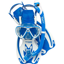 Cressi Unisex-Youth Rocks Pro Dry Children Mask Fins Snorkel Set, Blue/White, M/L-2/4 Y,SE262032