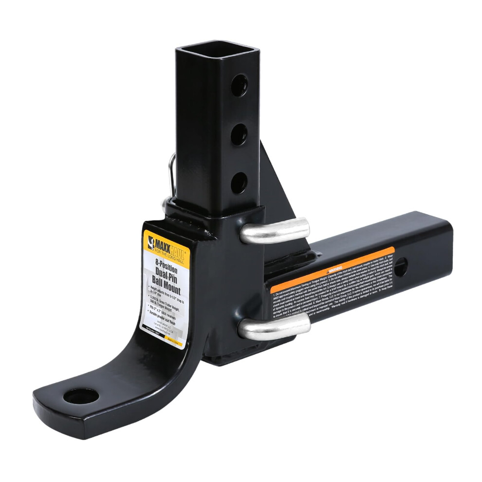 Maxxhaul 70067 Trailer Hitch - 8-Position Adjustable Ball Mount Tow Hitch - 5000 Lbs. Gtw Capacity, Black 8000002541633