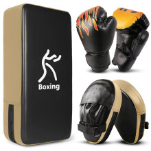 Odoland 3-in-1 Kids Boxing Set - Gloves, Mitts, Kick Pad for Taekwondo & Boxing, Gold