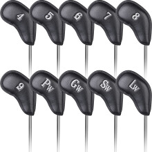 CRAFTSMAN GOLF Black Leather Iron Headcover Set 10pcs with No. on Both Sides Magnetic Closure?