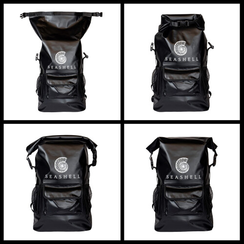 SEASHELL 25L Drybag Backpack - 100% Waterproof - Heavy Duty Roll-Top Closure - Cushioned Padded Back Panel (Black) 1