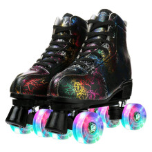 KALINU Unisex Roller Skates Double Row Four Wheels High-top Roller Skates Lightning Pattern for Beginners Womens Mens Boys and Girls (Lightning black