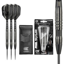 TARGET Darts Phil Taylor Power 8-Zero 3 Black Steel Tip Darts, 80% Tungsten Dart Set, P8Z3, 24G | Player Edition Darts with Fixed Points | Black Darts
