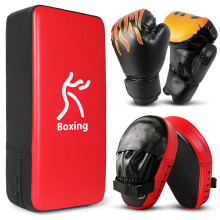 Odoland 3-in-1 Boxing Gloves Punching Mitts Kick Pad Pack Set for Kids, Boxing Mitts Focus Pads, Taekwondo Kick Pad, Kids Boxing Gloves for Boxing,