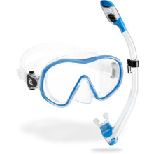 CRESSI F-Dual + Supernova Dry Combo - Unisex Diving Mask F-Dual rimless and Dry Snorkel for Snorkelling and Scuba Diving, Colour Clear/Blue, One Size