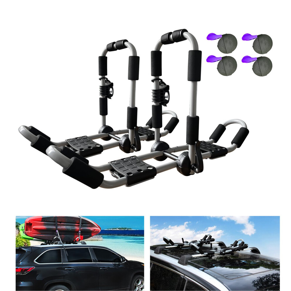 Asmsw Kayak Roof Rack 1 Pair 4-In-1 For Kayak/Surf/Ski Rack,Folding Adjustable Bilateral J-Shaped Roof Rack With 4 Pcs Tie Down Straps On Rooftop 8000002553322