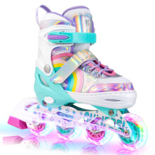 SULIFEEL Rainbow Unicorn Adjustable Light up Inline Skates for Kids Girls and Boys Beginner Skates with Illuminating Wheels,Small