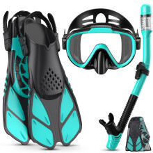Lealinga Snorkel Set Adult with Flippers, Anti-Fog Diving Set, Dry Snorkel, Adjustable Flippers, Snorkelling Packages for Men and Women