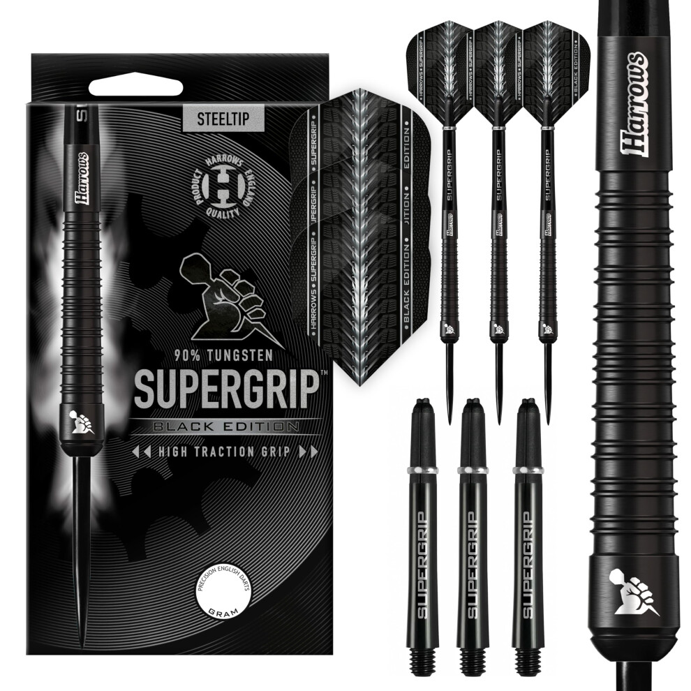 Photos - Darts Harrows SUPERGRIP BLACK EDITION 90 Tungsten Steel Tip  Set. Available in 21g, 22g, 23g, 24g, 25g, 26g, 28g & 30g - Incl 