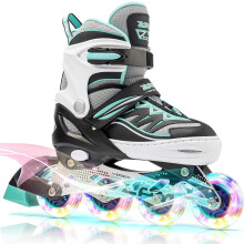 2pm Sports Adjustable Light up Inline Skates, Stylish Design Beginner Roller Skates for Boys and Girls - Mint Medium