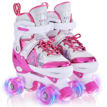 TOMSHOO Roller Skates for Children Junior, 4 Sizes Four Wheel Roller Boots Built In Adjuster, Luminous Wheels High-Top Shoes For Kids Gifts Indoor