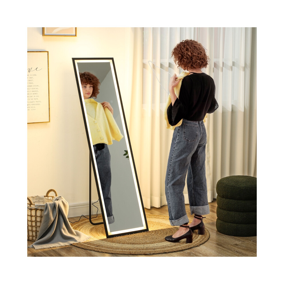 HOMCOM 150 x 40cm Full Length Mirror with Adjustable Lights Black Perfect for Bedroom or Closet with Modern Illumination-image-OPC-PMXX5VG-NEW