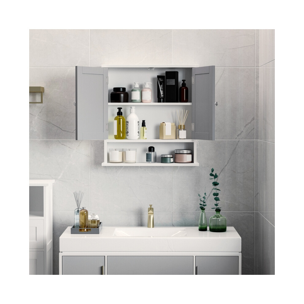 Grey Bathroom Wall Cabinet with Doors - Modern Space-Saving Wall Storage Unit for Toiletries and Small Items-image-OPC-PMXX65N-NEW