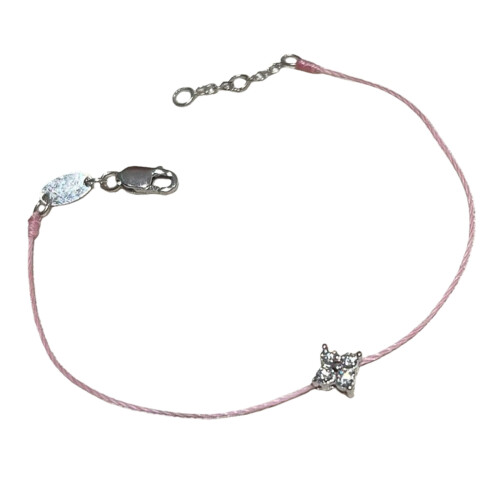 Thin Stackable Four Star Charm Bracelet With Diamonds-Pink