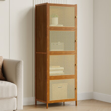 4-Tier Narrow Bookcase Storage Cabinet with Doors